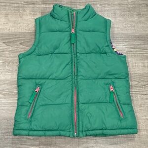 Mini Boden Green Puffer Vest with Pink Accents